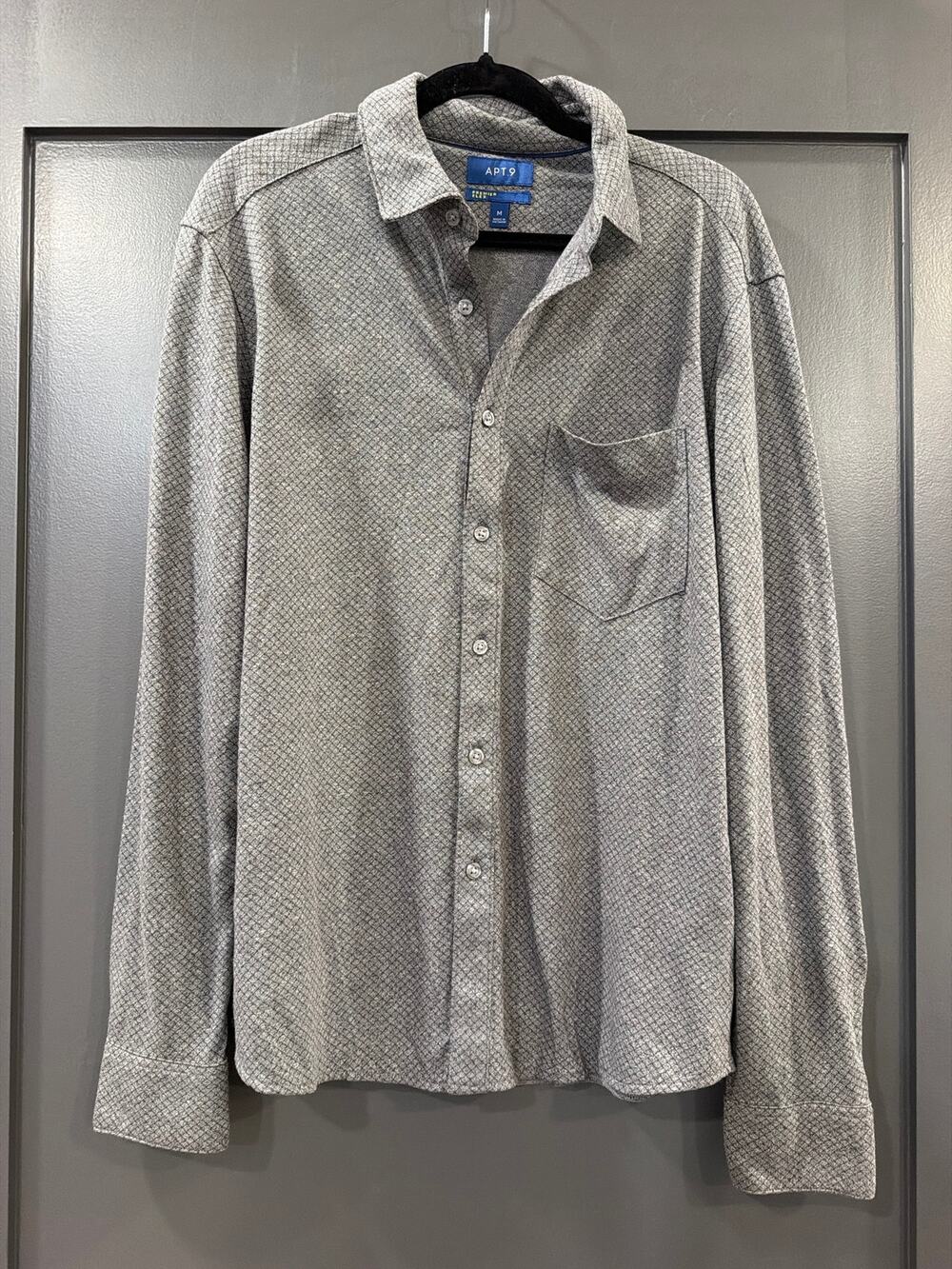 APT.9 Premier Flex Button-Down Shirt Men's M Gray Long Sleeve Stretch Casual